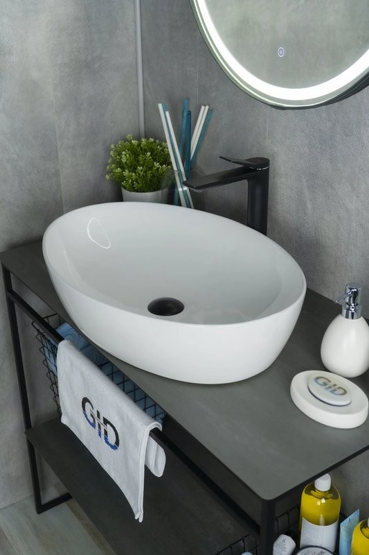 Накладная раковина GID Lago N9433 61 глянцевая белая, овальная, фаянс