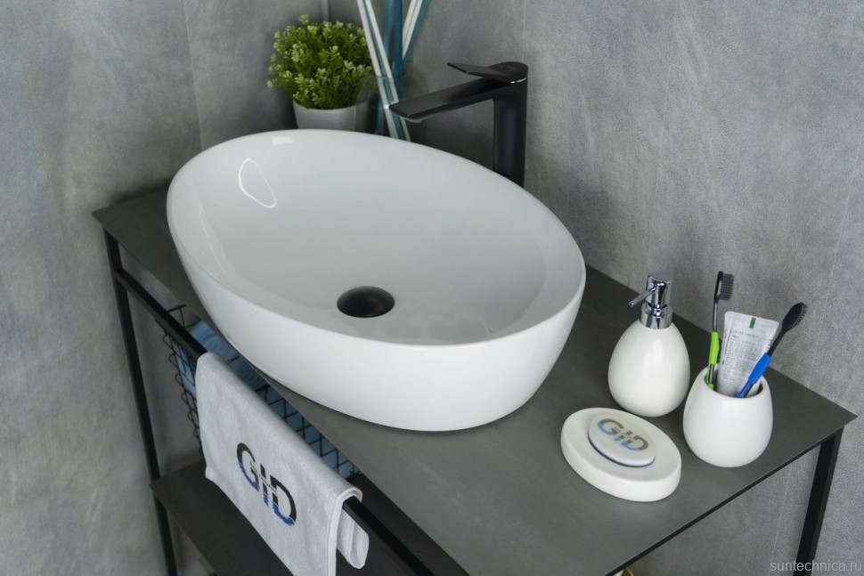 Накладная раковина GID Lago N9433 61 глянцевая белая, овальная, фаянс