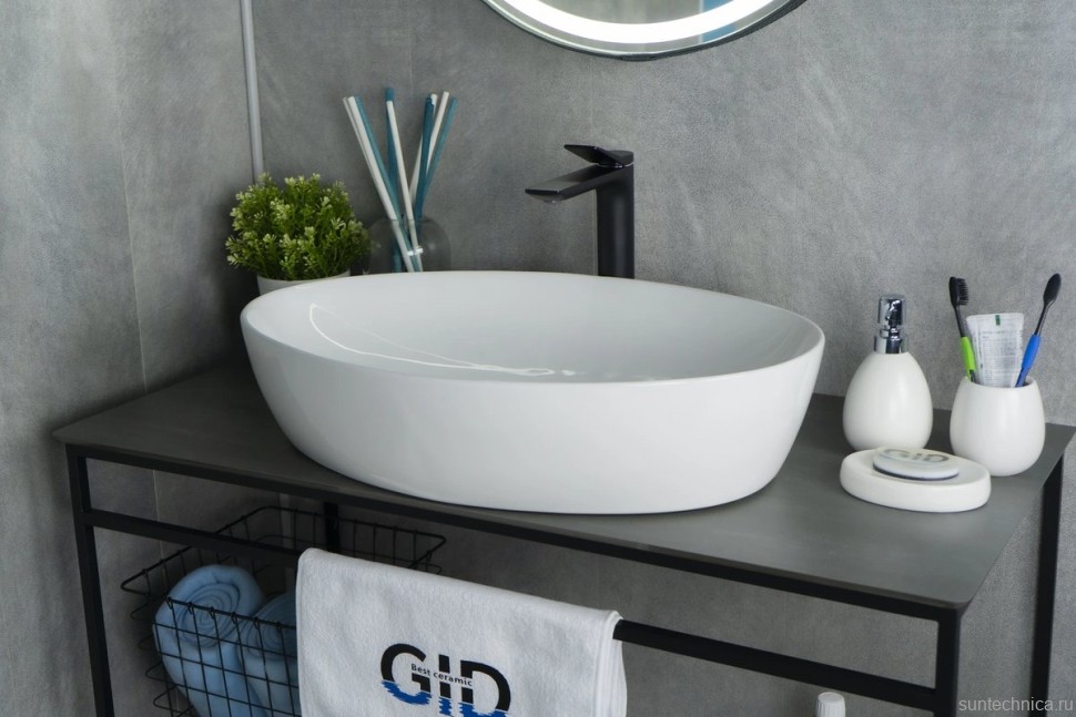 Накладная раковина GID Lago N9433 61 глянцевая белая, овальная, фаянс