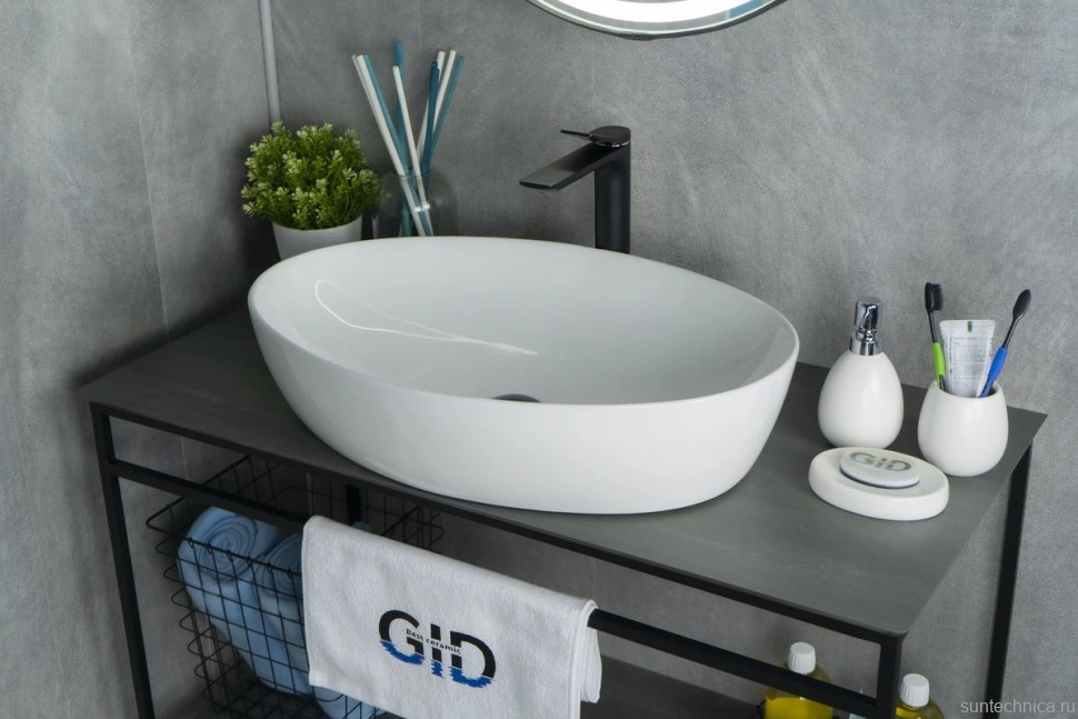 Накладная раковина GID Lago N9433 61 глянцевая белая, овальная, фаянс
