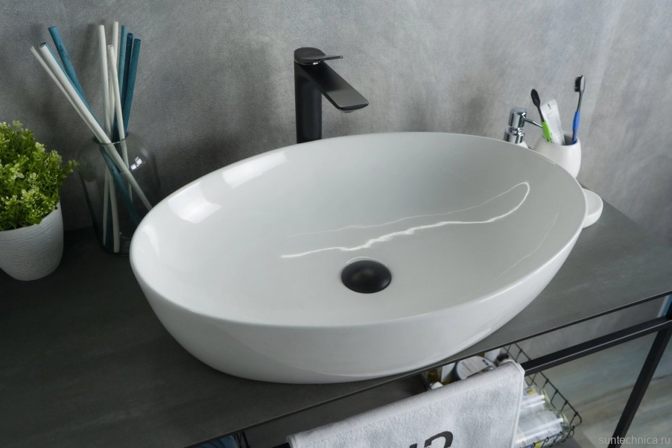 Накладная раковина GID Lago N9433 61 глянцевая белая, овальная, фаянс