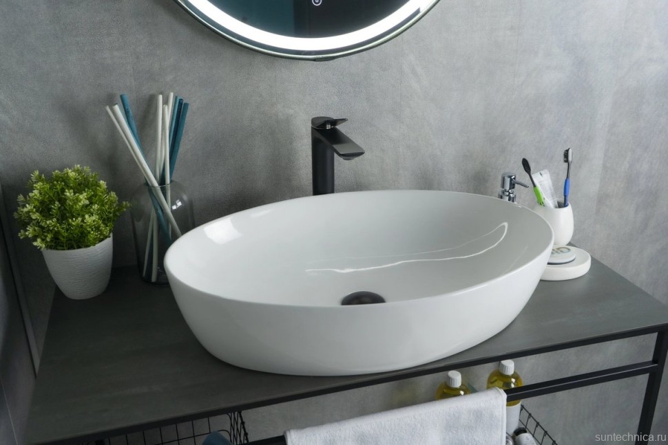 Накладная раковина GID Lago N9433 61 глянцевая белая, овальная, фаянс