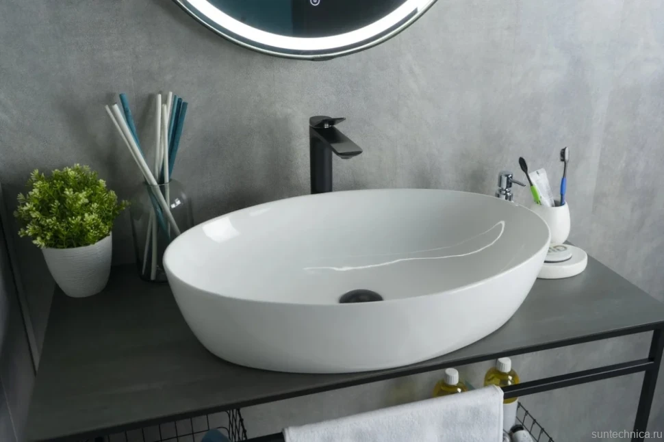 Накладная раковина GID Lago N9433 61 глянцевая белая, овальная, фаянс