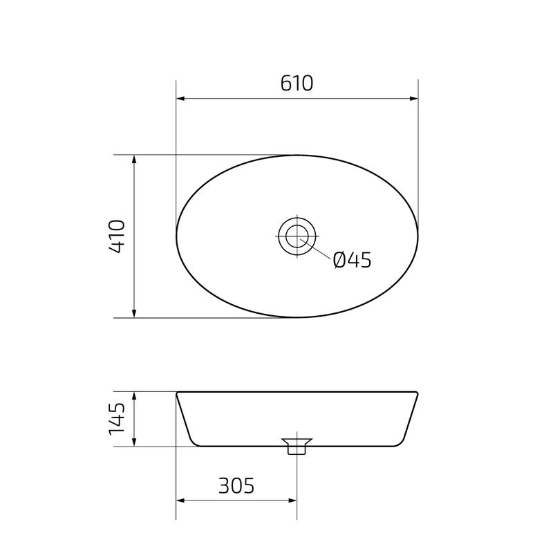 Накладная раковина GID Lago N9433 61 глянцевая белая, овальная, фаянс