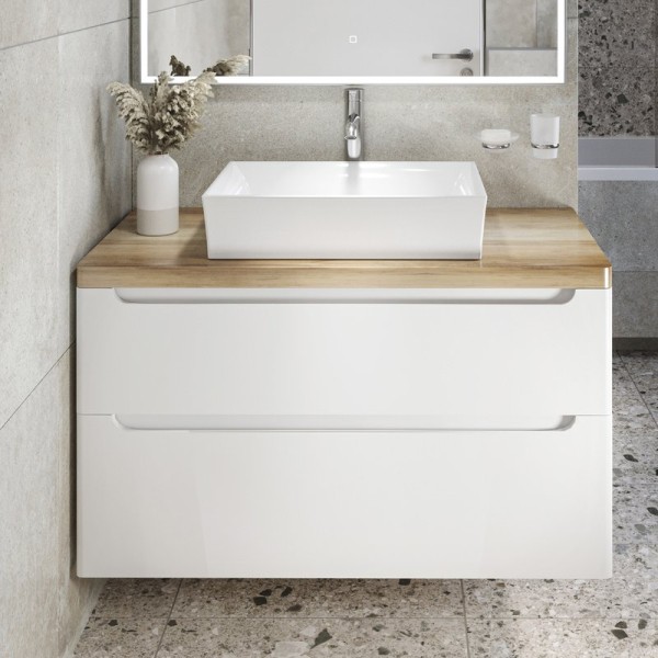 Тумба под раковину со столешницей STWORKI Берген 100 белая, столешница светлая