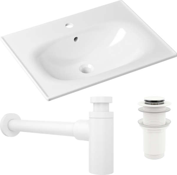 Комплект Раковина Lavinia Boho Bathroom Sink 33312010 + Донный клапан Wellsee Drainage System 182138000 матовый белый + Сифон 182108000 белый
