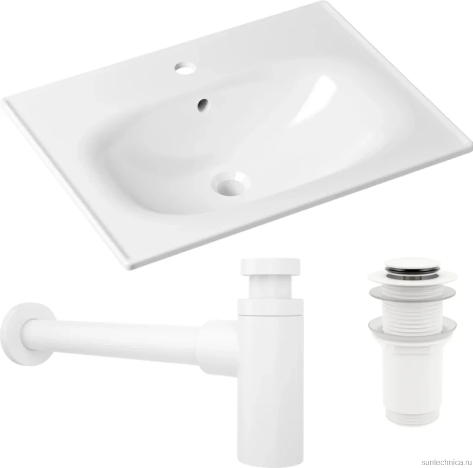 Комплект Раковина Lavinia Boho Bathroom Sink 33312010 + Донный клапан Wellsee Drainage System 182138000 матовый белый + Сифон 182108000 белый
