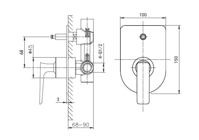 Встраиваемый смеситель для душа и ванны Wonzon & Woghand Shark WW-483700-CR хром