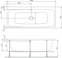 Акриловая ванна AM.PM Func 160x70 см, пристенная, белая, с каркасом