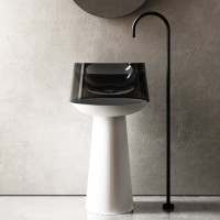 Раковина напольная Abber Kristall AT2706White-Onyx 50 глянцевая черная, матовая белая, круглая, моноблок