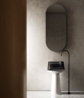 Раковина напольная Abber Kristall AT2706White-Onyx 50 глянцевая черная, матовая белая, круглая, моноблок