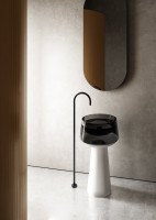 Раковина напольная Abber Kristall AT2706White-Onyx 50 глянцевая черная, матовая белая, круглая, моноблок