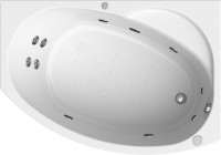 Акриловая ванна Radomir Vannesa Massage Монти актив, R 150x105 см, угловая, правая, пристенная, с гидромассажем, белая, асимметричная, с каркасом, с экраном, со сливом-переливом