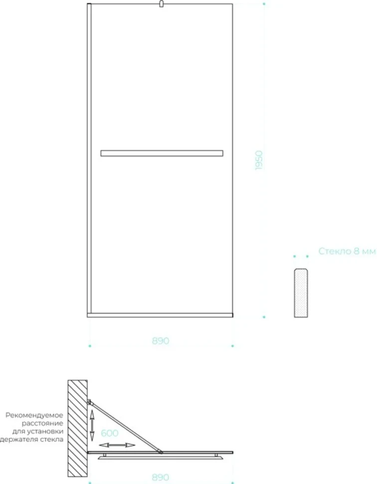 Душевая перегородка Maybahglass MGD-736-6у 89 см, профиль черный, стекло графит матовое