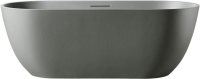 Ванна из искусственного камня Abber Frankfurt AM9941MLG 170x75 см, отдельностоящая, матовая светло-серая, овальная, фурнитура белая