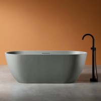 Ванна из искусственного камня Abber Frankfurt AM9941MLG 170x75 см, отдельностоящая, матовая светло-серая, овальная, фурнитура белая