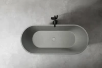Ванна из искусственного камня Abber Frankfurt AM9941MLG 170x75 см, отдельностоящая, матовая светло-серая, овальная, фурнитура белая