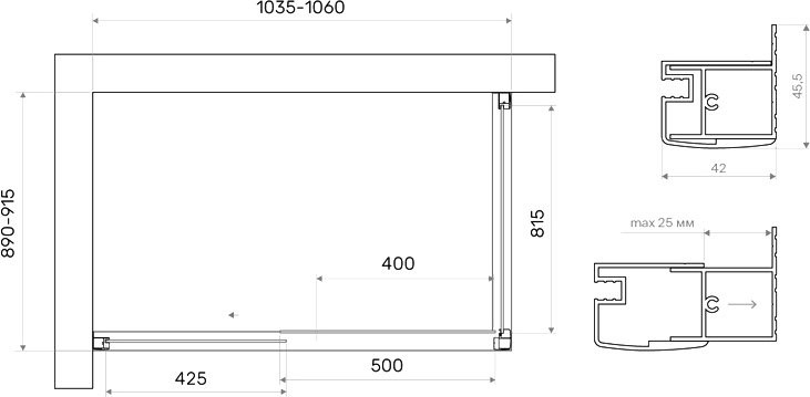 Душевой уголок Vegas Glass ZP+ZPV Tur Novo 105*90 09 01 профиль золото, стекло прозрачное