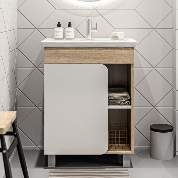 Тумба под раковину 1MarKa Nuvo 70Н напольная, дуб сонома