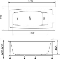 Акриловая ванна Marka One Aelita 170x90 см, пристенная, белая, с каркасом