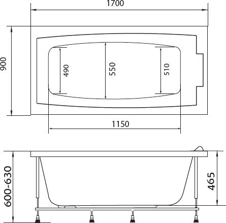 Акриловая ванна Marka One Aelita 170x90 см, пристенная, белая, с каркасом