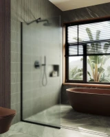 Душевая перегородка Maybahglass MGD-680-6у 109 см, профиль черный, стекло сатин