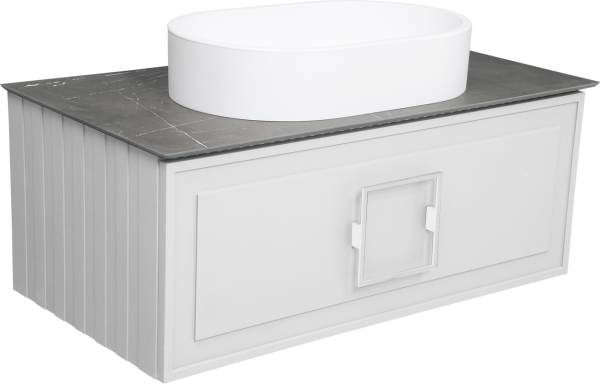 Тумба с раковиной La Fenice Cubo 90 подвесная, bianco, ручка белая, столешница черный мрамор, раковина матовая белая