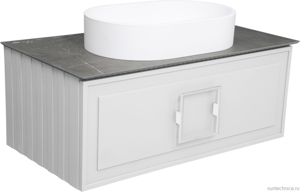 Тумба с раковиной La Fenice Cubo 90 подвесная, bianco, ручка белая, столешница черный мрамор, раковина матовая белая