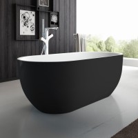 Акриловая ванна BelBagno BB70-1500-800-W/NM 150x80 см, отдельностоящая, глянцевая черная, овальная, на ножках, со сливом-переливом