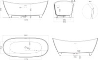 Ванна из искусственного камня Salini Noemi 185x80 см, отдельностоящая, белая, овальная, со сливом-переливом, с донным клапаном, фурнитура белая