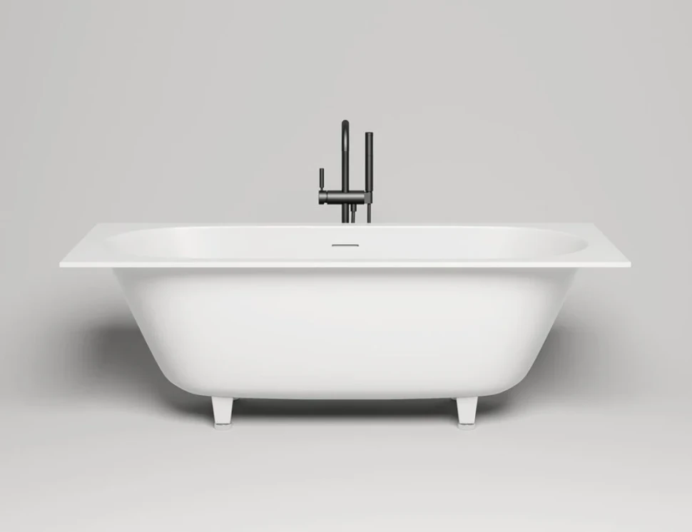 Ванна из искусственного камня Salini Ornella Axis Kit S-Sense 180x80 см, встраиваемая, белая, на ножках, со сливом-переливом, с донным клапаном