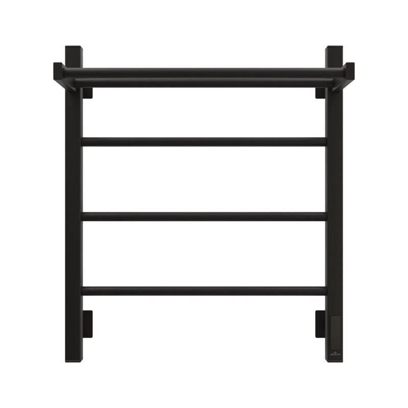 Полотенцесушитель электрический Grota App 530х600 RAL9005 EL 60x55 см, подключение справа, слева, скрытое подключение справа, матовый черный, лесенка, из стали, с полкой
