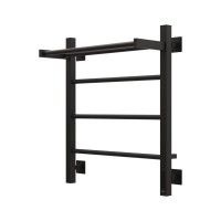 Полотенцесушитель электрический Grota App 530х600 RAL9005 EL 60x55 см, подключение справа, слева, скрытое подключение справа, матовый черный, лесенка, из стали, с полкой