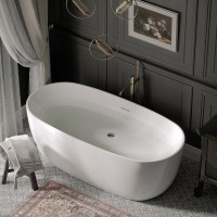 Акриловая ванна Sancos Space FB13 170x80 см, отдельностоящая, белая, овальная, с каркасом, со сливом-переливом