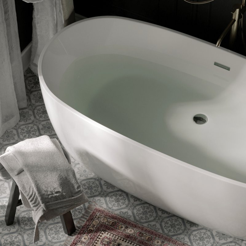 Акриловая ванна Sancos Space FB13 170x80 см, отдельностоящая, белая, овальная, с каркасом, со сливом-переливом