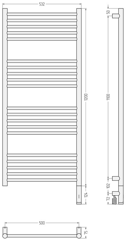Полотенцесушитель электрический Сунержа Богема 3.1 00-6005-1250 130x55 см, подключение справа, без покрытия, лесенка