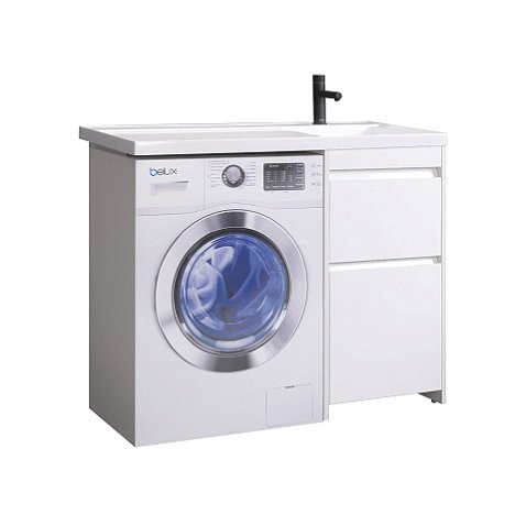 Тумба под раковину без столешницы Belux Ока Н 44-02 напольная, 2 ящика, глянцевая белая