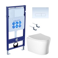 Комплект Унитаз подвесной AQUATEK Ника AQ2009-00 безободковый, с микролифтом + Инсталляция Standard INS-0000012 + Комплект креплений KKI-0000002 + Кнопка KDI-0000013 белая
