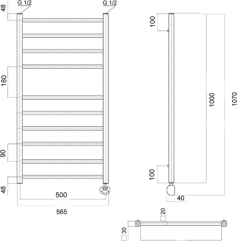 Полотенцесушитель электрический Domoterm Квадро П10 50x100 ER, хром, R