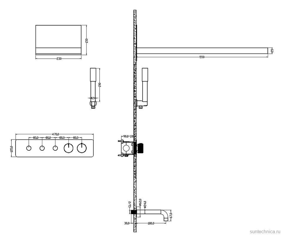 Душевой комплект Boheme Fusion 131-2-BRB С ВНУТРЕННЕЙ ЧАСТЬЮ, brushed bronze