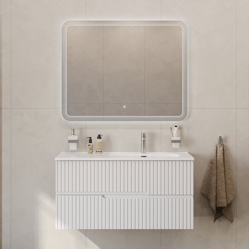 Тумба с раковиной Cezares Duet 100 R bianco lucido, раковина Cezares CZR-8095-100-R