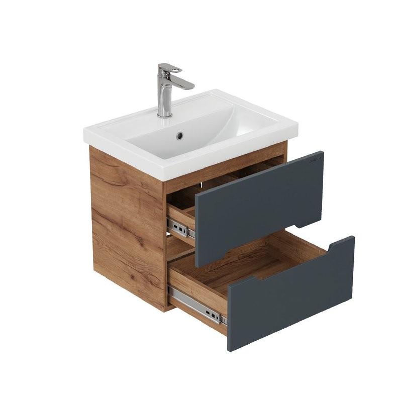 Тумба под раковину без столешницы Onika Айленд 50 подвесная, графит, дуб крафт золотой