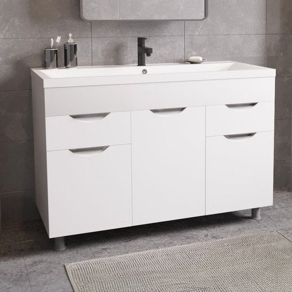 Тумба с раковиной Mixline Этьен 100 глянцевая белая, раковина Нелли 100