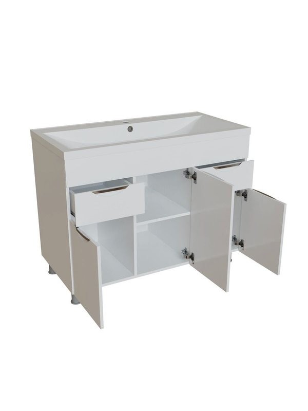 Тумба с раковиной Mixline Этьен 100 глянцевая белая, раковина Нелли 100