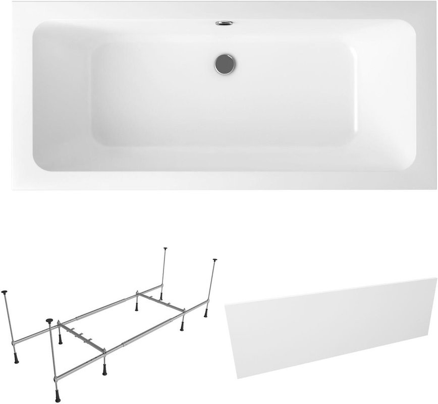 Акриловая ванна Lavinia Boho Pure 180x80 см, встраиваемая, белая, с каркасом, с экраном