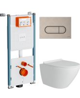 Комплект Унитаз подвесной Teymi Lina Pro T40106 с микрофлитом, безободковый, белый + Инсталляция VitrA V-Fix Core 732-5800-01PV + Кнопка Root Round 740-2295 никель