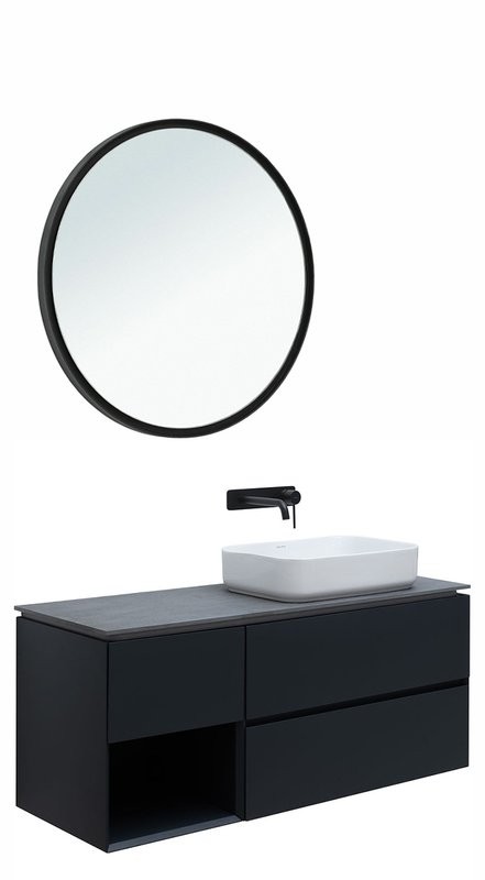 Мебель для ванной комнаты Allen Brau Infinity 120 R, подвесная, антрацит матовый, столешница графит структ