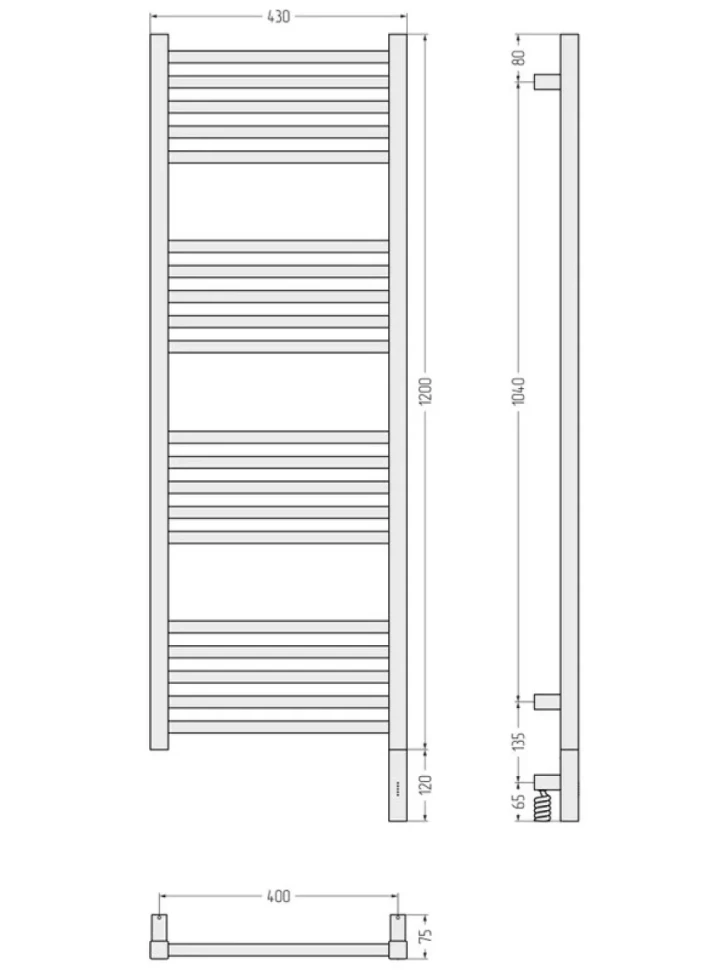 Полотенцесушитель электрический Сунержа Модус 3.1 15-5901-1240 130x45 см, подключение справа, темный титан муар, лесенка