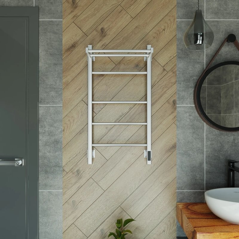 Полотенцесушитель электрический Grota Alto 430х800 NM EL 80x45 см, подключение справа, слева, скрытое подключение справа, матовый хром, лесенка, с полкой