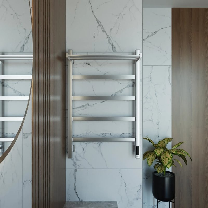 Полотенцесушитель электрический Grota Lore 530х800 NM EL 80x55 см, подключение справа, слева, скрытое подключение справа, матовый хром, лесенка, с полкой